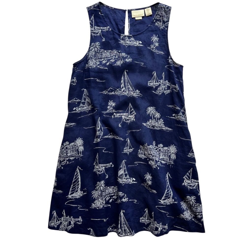 Cynthia Rowley Blue Linen Dress with White Sailboat Design